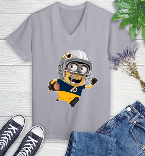 NFL Washington Redskins Minions Disney Football Sports Women's V-Neck T-Shirt 4