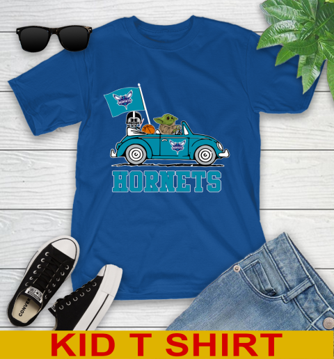 NBA Basketball Charlotte Hornets Darth Vader Baby Yoda Driving Star Wars Shirt Youth T-Shirt 9