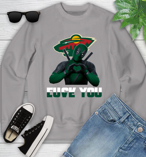 NHL Minnesota Wild Deadpool Love You Fuck You Hockey Sports Youth Sweatshirt 3
