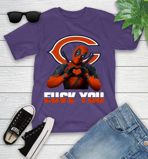 NHL Chicago Bears Deadpool Love You Fuck You Football Sports Youth T-Shirt 3