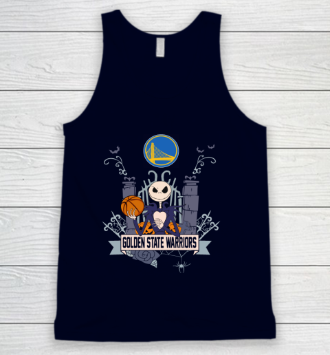 NBA Golden State Warriors Basketball Jack Skellington Halloween Tank Top 2