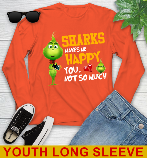NHL San Jose Sharks Makes Me Happy You Not So Much Grinch Hockey Sports Youth Long Sleeve 3