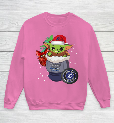 Tampa Bay Lightning Christmas Baby Yoda Star Wars Funny Happy NHL Youth Sweatshirt 7