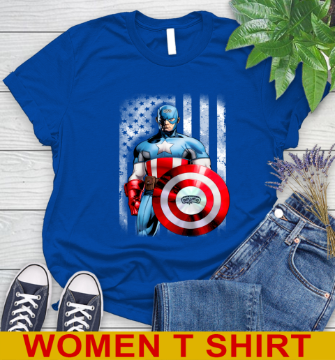San Antonio Spurs NBA Basketball Captain America Marvel Avengers American Flag Shirt Women's T-Shirt 10