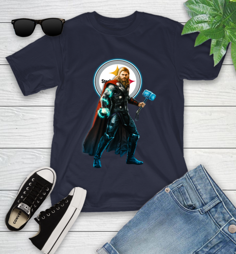 NFL Thor Avengers Endgame Football Pittsburgh Steelers Youth T-Shirt 3