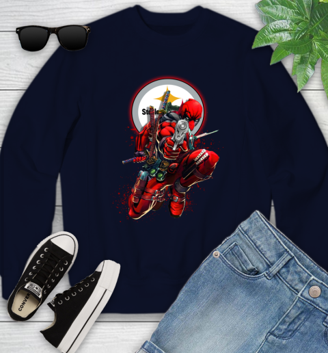 NFL Deadpool Marvel Comics Sports Football Pittsburgh Steelers Youth Sweatshirt 3