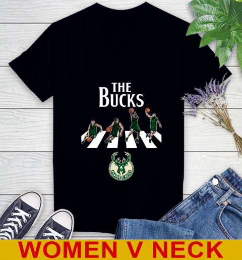 NBA Basketball Milwaukee Bucks The Beatles Rock Band Shirt Women's V-Neck T-Shirt