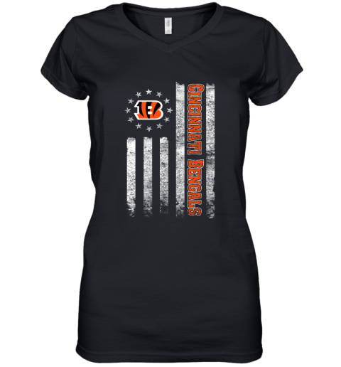 NFL American Flag Football Sports Cincinnati Bengals Women's V-Neck T-Shirt