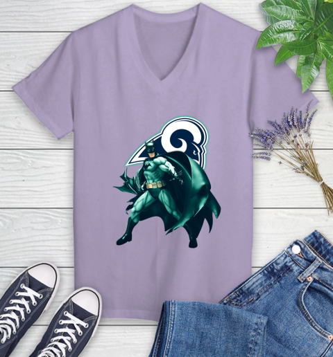 NFL Batman Football Sports Los Angeles Rams Women's V-Neck T-Shirt 14