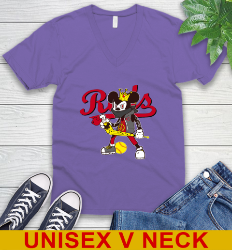 Cincinnati Reds MLB Baseball Mickey Peace Sign Sports V-Neck T-Shirt 9