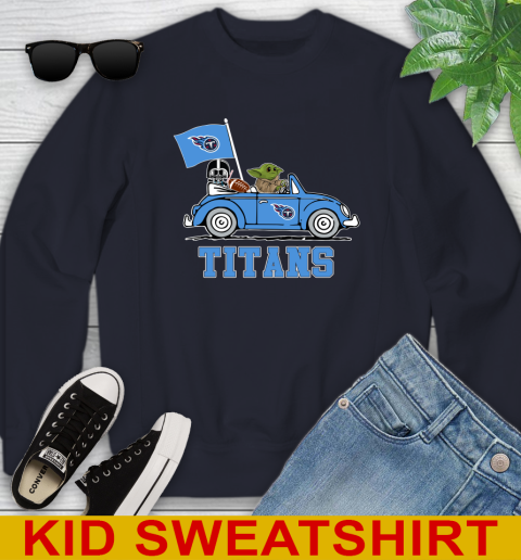 NFL Football Tennessee Titans Darth Vader Baby Yoda Driving Star Wars Shirt Youth Sweatshirt 3