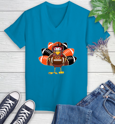 Cincinnati Bengals Turkey Thanksgiving Day Women's V-Neck T-Shirt 7