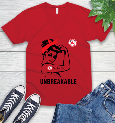 MLB Boston Red Sox Girl Unbreakable Baseball Sports V-Neck T-Shirt 4