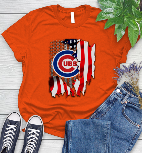Chicago Cubs MLB Baseball American Flag Women's T-Shirt 3