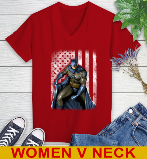 Memphis Grizzlies NBA Basketball Batman DC American Flag Shirt Women's V-Neck T-Shirt 10