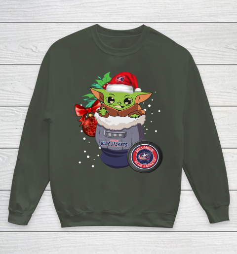 Columbus Blue Jackets Christmas Baby Yoda Star Wars Funny Happy NHL Youth Sweatshirt 10