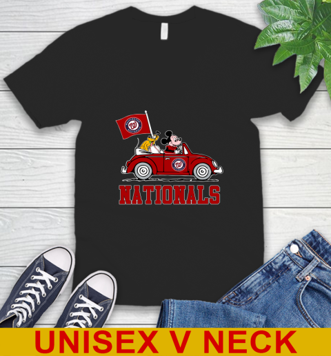 MLB Baseball Washington Nationals Pluto Mickey Driving Disney Shirt V-Neck T-Shirt 2