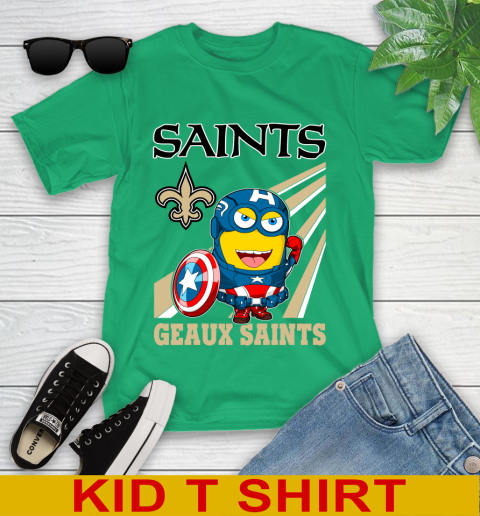 NFL Football New Orleans Saints Captain America Marvel Avengers Minion Shirt Youth T-Shirt 7