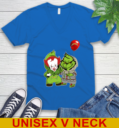 Los Angeles Chargers Baby Pennywise Grinch Christmas NFL Football V-Neck T-Shirt 6