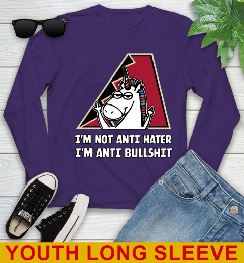Arizona Diamondbacks MLB Baseball Unicorn I'm Not Anti Hater I'm Anti Bullshit Youth Long Sleeve 5