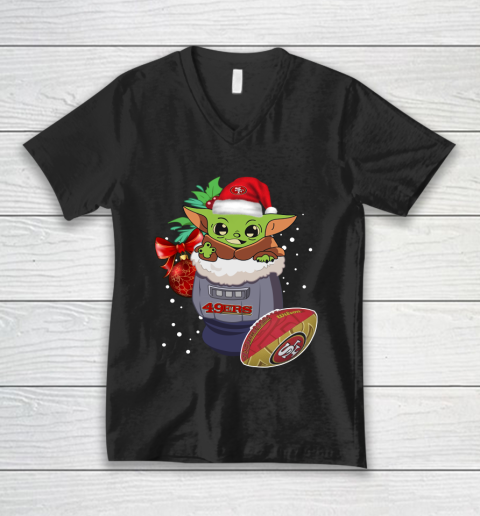 San Francisco 49ers Christmas Baby Yoda Star Wars Funny Happy NFL V-Neck T-Shirt