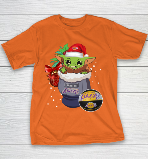 Los Angeles Lakers Christmas Baby Yoda Star Wars Funny Happy NBA Youth T-Shirt 6