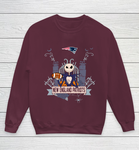 NFL New England Patriots Football Jack Skellington Halloween Youth Sweatshirt 4