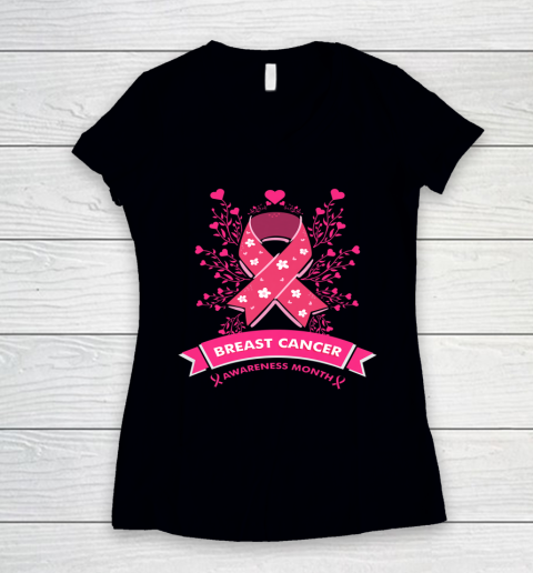 Breast Cancer Awareness Month Pink Ribbon Women's V-Neck T-Shirt