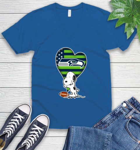 Seattle Seahawks NFL Football The Peanuts Movie Adorable Snoopy V-Neck T-Shirt 6