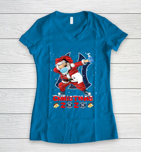 New York Yankees Funny Santa Claus Dabbing Christmas 2020 MLB Women's V-Neck T-Shirt 5