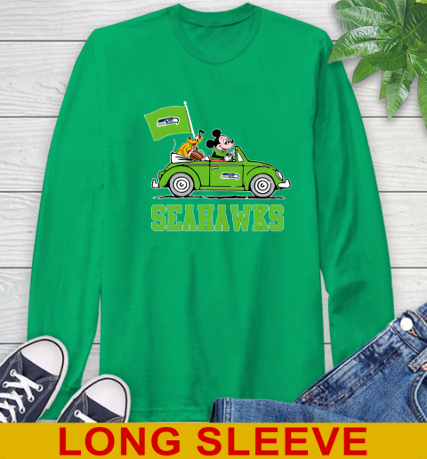 NFL Football Seattle Seahawks Pluto Mickey Driving Disney Shirt Long Sleeve T-Shirt 7