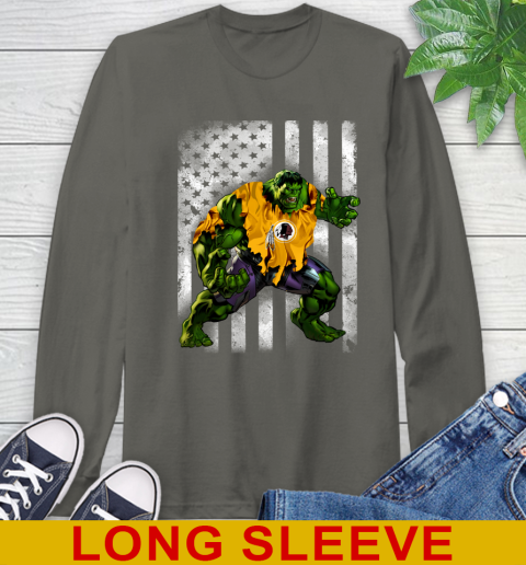 Washington Redskins Hulk Marvel Avengers NFL Football American Flag Long Sleeve T-Shirt 10