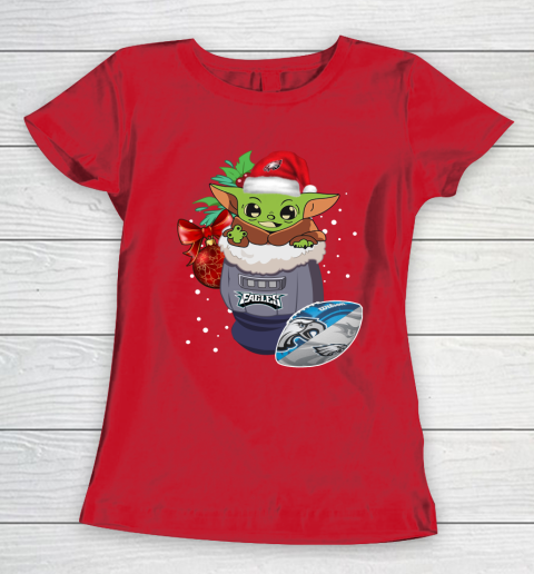 Philadelphia Eagles Christmas Baby Yoda Star Wars Funny Happy NFL Women's T-Shirt 10