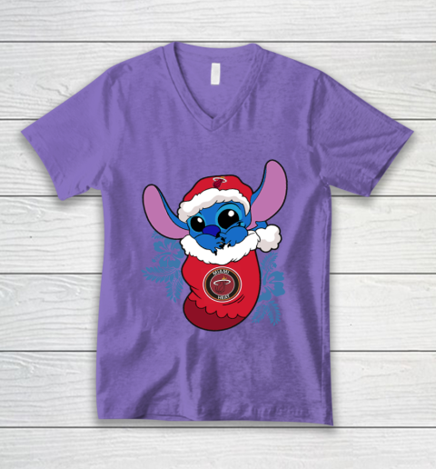 Miami Heat Christmas Stitch In The Sock Funny Disney NBA V-Neck T-Shirt 9