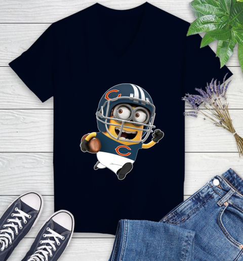 NFL Chicago Bears Minions Disney Football Sports Women's V-Neck T-Shirt 3
