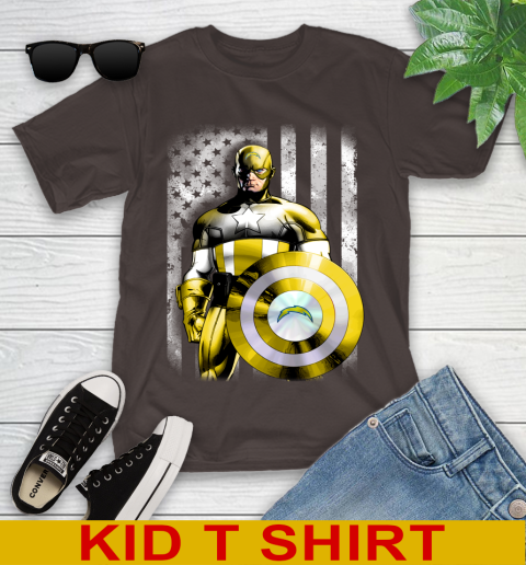 Los Angeles Chargers NFL Football Captain America Marvel Avengers American Flag Shirt Youth T-Shirt 6