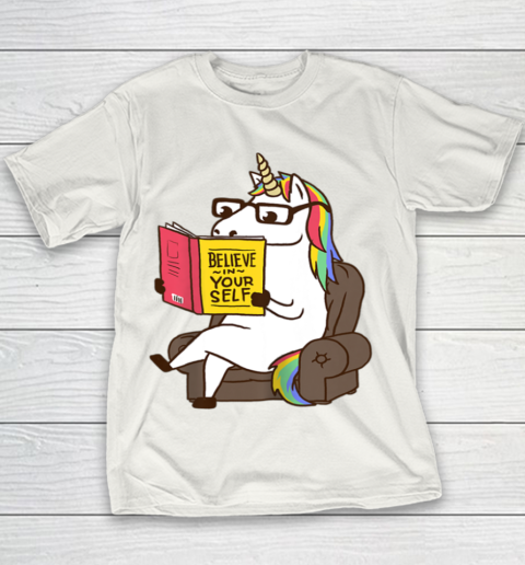 Unicorn Shirt Believe in Yourself Motivational Book Lover Youth T-Shirt 2