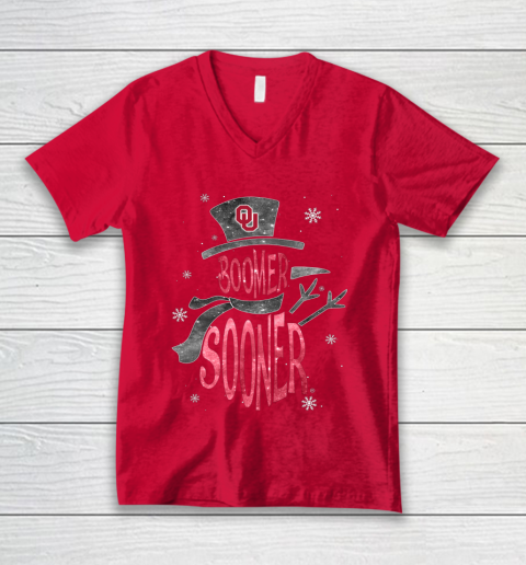 Oklahoma Sooners Christmas Snowman V-Neck T-Shirt 6