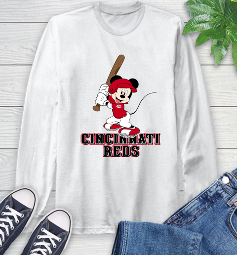 MLB Baseball Cincinnati Reds Cheerful Mickey Mouse Shirt Long Sleeve T-Shirt 2