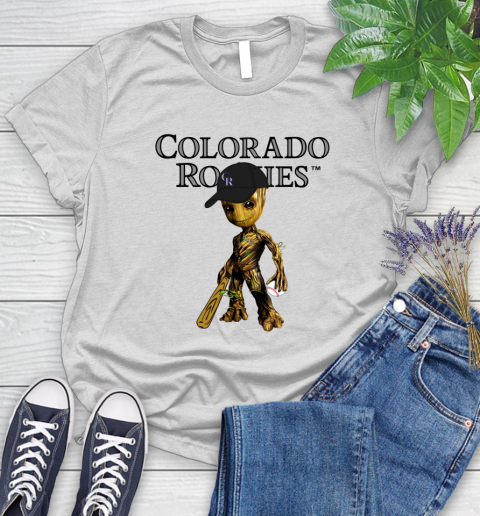 MLB Colorado Rockies Groot Guardians Of The Galaxy Baseball Women's T-Shirt