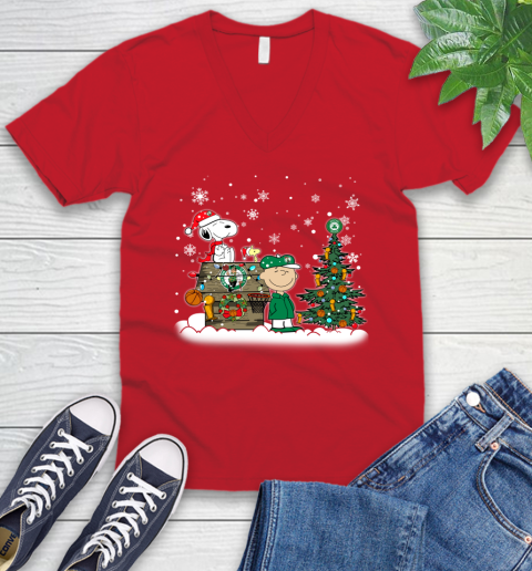 Boston Celtics NBA Basketball Christmas The Peanuts Movie Snoopy Championship V-Neck T-Shirt 6