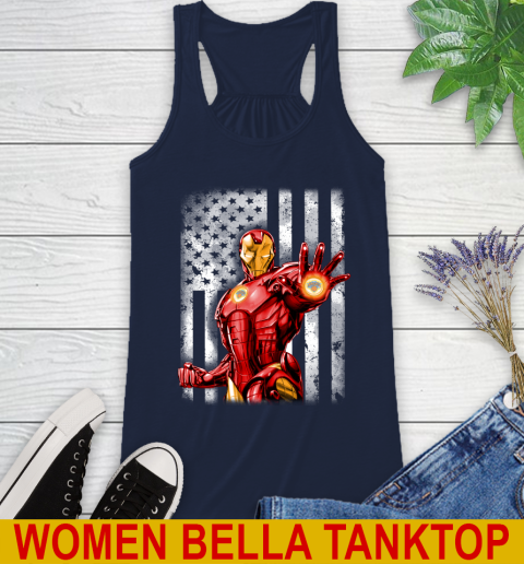 New York Knicks NBA Basketball Iron Man Avengers American Flag Shirt Racerback Tank 9