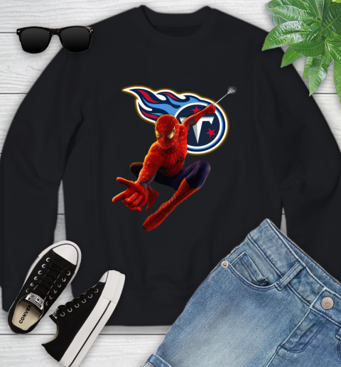 NFL Spider Man Avengers Endgame Football Tennessee Titans Youth Sweatshirt 2
