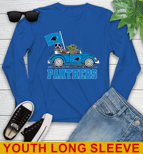 NFL Football Carolina Panthers Darth Vader Baby Yoda Driving Star Wars Shirt Youth Long Sleeve 10