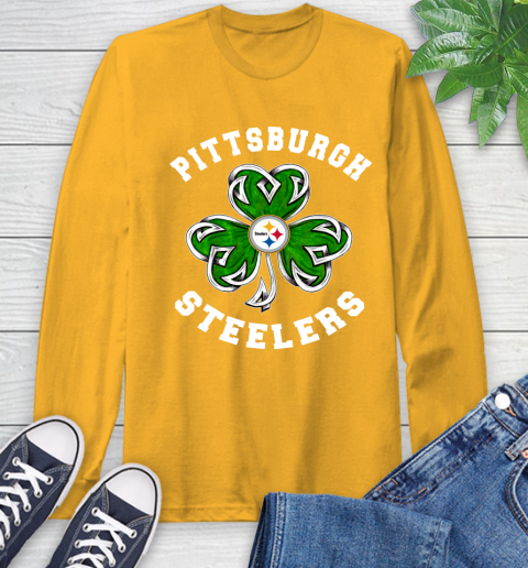 NFL Pittsburgh Steelers Three Leaf Clover St Patrick's Day Football Sports Long Sleeve T-Shirt 2