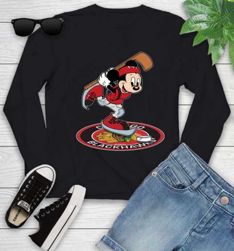 NHL Hockey Chicago Blackhawks Cheerful Mickey Disney Shirt Youth Long Sleeve