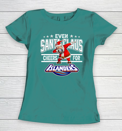 New York Islanders Even Santa Claus Cheers For Christmas NHL Women's T-Shirt 10