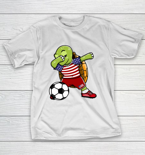 Dabbing Turtle America Soccer Fans US Flag Football Lovers T-Shirt