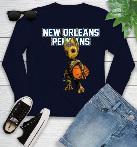 New Orleans Pelicans NBA Basketball Groot Marvel Guardians Of The Galaxy Youth Long Sleeve 3