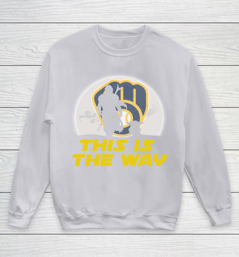 Milwaukee Brewers MLB Baseball Star Wars Yoda And Mandalorian This Is The Way Youth Sweatshirt 3